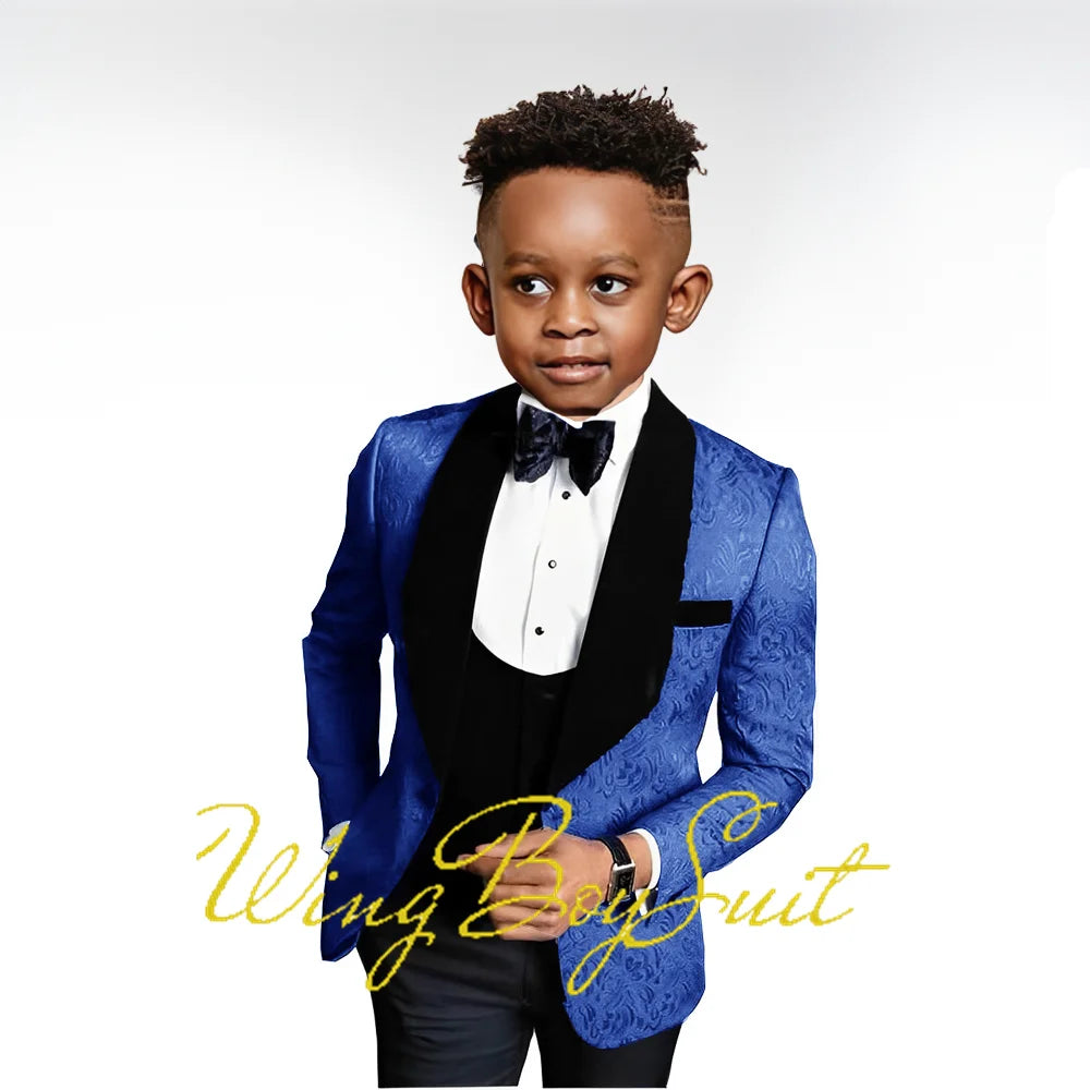 2023 New Boys Suit Wedding Tuxedo Three-piece Suit Floral Jacket Pants Vest Formal Party Kids Clothes