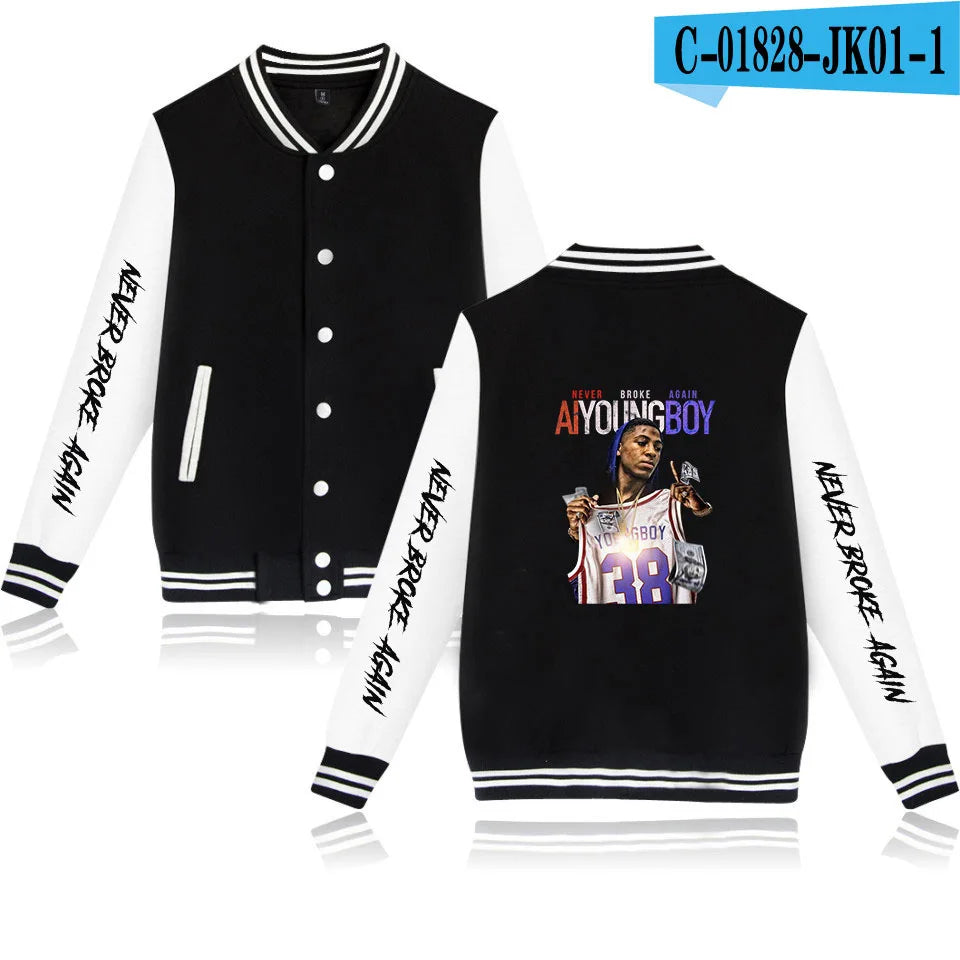 Rapper YoungBoy Never Broke Again Baseball Jacket Men's Hoodie Sweatshirt Boys Girls Harajuku Jackets Streetwear College Coats
