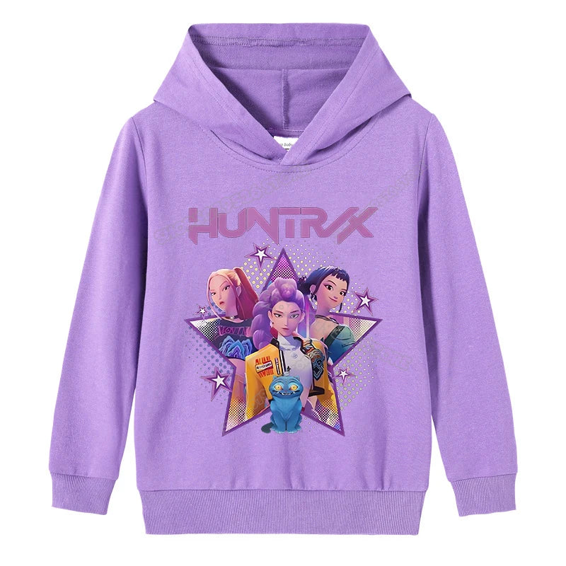 K-pop Demon Hunters Hoodies Girl Thin Hooded Sweatshirt Autumn Tracksuit Hood Sportswear Long Sleeve Pullover Kids Clothing