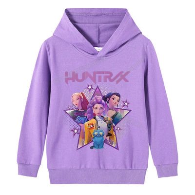 K-pop Demon Hunters Hoodies Girl Thin Hooded Sweatshirt Autumn Tracksuit Hood Sportswear Long Sleeve Pullover Kids Clothing