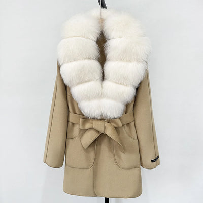 Wool Blend Jacket Autumn Women Winter Fashion Real Fox Fur Collar European Fahsion Woolen Coat Natural Fur Collar Coat Female