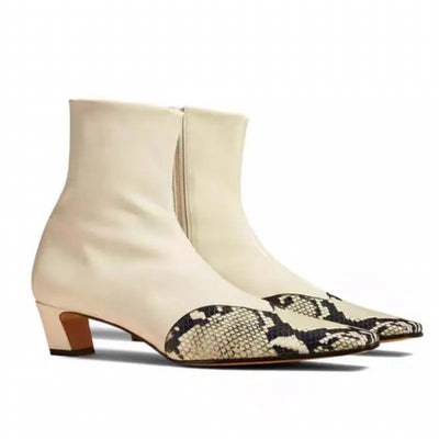 Square Toe Snake Pattern Ankle Boots Chunky Heels Side Zipper Boots Designer Booties Women's High Increase Shoes Botas Mujer