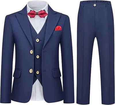 Boys Formal White 5Pieces/Set Jacket Vest Pants Bowtie+Pocket Cloth Wedding Birthday Party Dress Kids Host Performance Costume