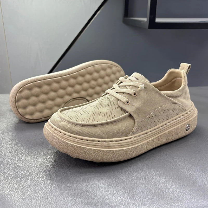 Summer New Lightweight Thick Bottom Casual Shoes Easy to Wear Slip on Lazy Person Cowhide Leather Shoes Breathable Rubber Sole