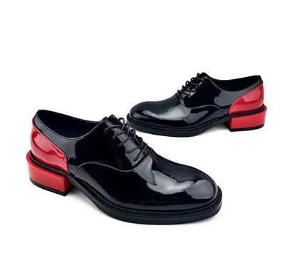 Men's High-End Patent Leather Derby Shoes Square Headed Trendy Lace-Up Patchwork Business Style for 2025