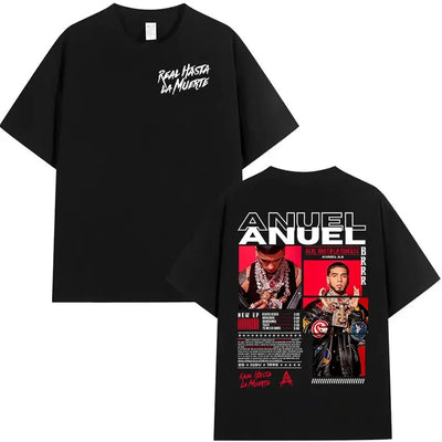 Rapper Anuel AA Real Hasta La Muerte Tour 2025 new Album T Shirts Men's Hip Hop gothic T-Shirts 100%  Short Sleeve T-Shirt