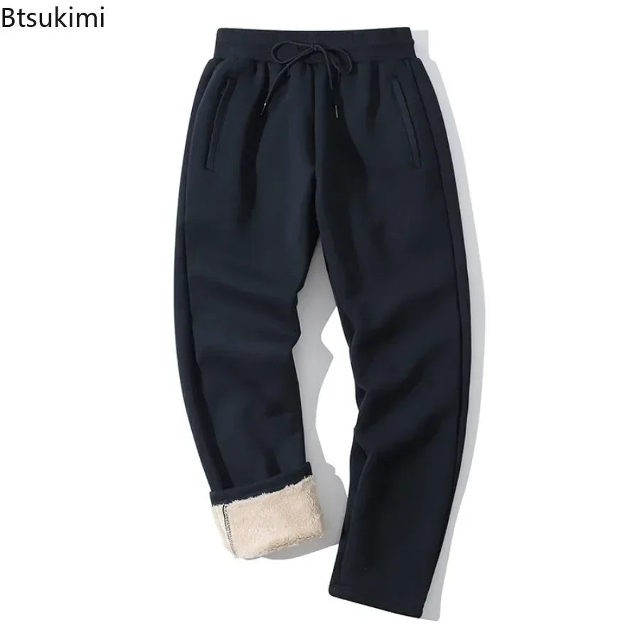 New 2025 Winter Sherpa Lined Pants Men's Thicken Thermal Jogging Sweatpants Elastic Waist Fleece Casual Trouser with Drawstring