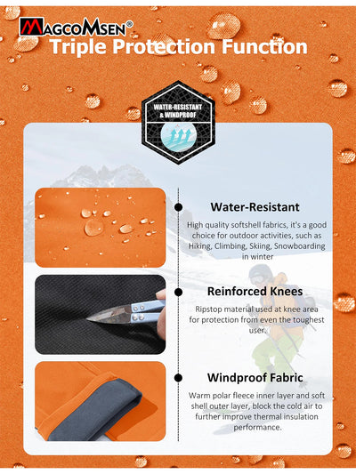 MAGCOMSEN Softshell Ski Pants Mens Winter Warm Fleece Lined Snow Trousers Waterproof Windproof Hiking Outdoor Thermal Pants