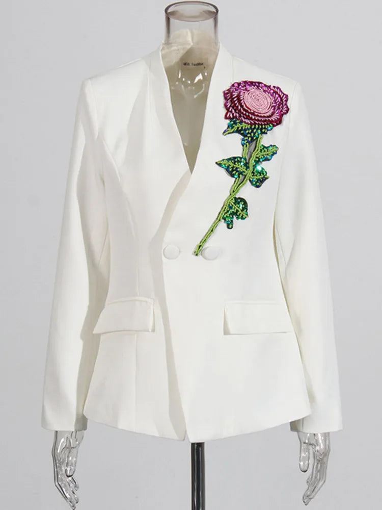 ZMEENNA Women Black Blazer Sequin Rose Embellishment Pink Green Sparkle Floral Design Party Jacket Trendy Fashion 2025 ZM603