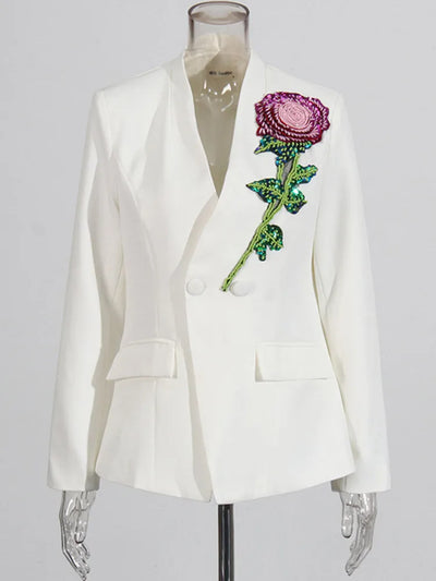 ZMEENNA Women Black Blazer Sequin Rose Embellishment Pink Green Sparkle Floral Design Party Jacket Trendy Fashion 2025 ZM603