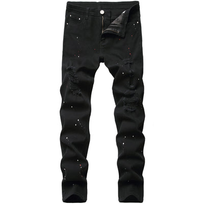 New Men 2022 American Style Fashion Stitching Two-color Yellow and Red Trend Stretch Jeans Male Trousers Denim Pants
