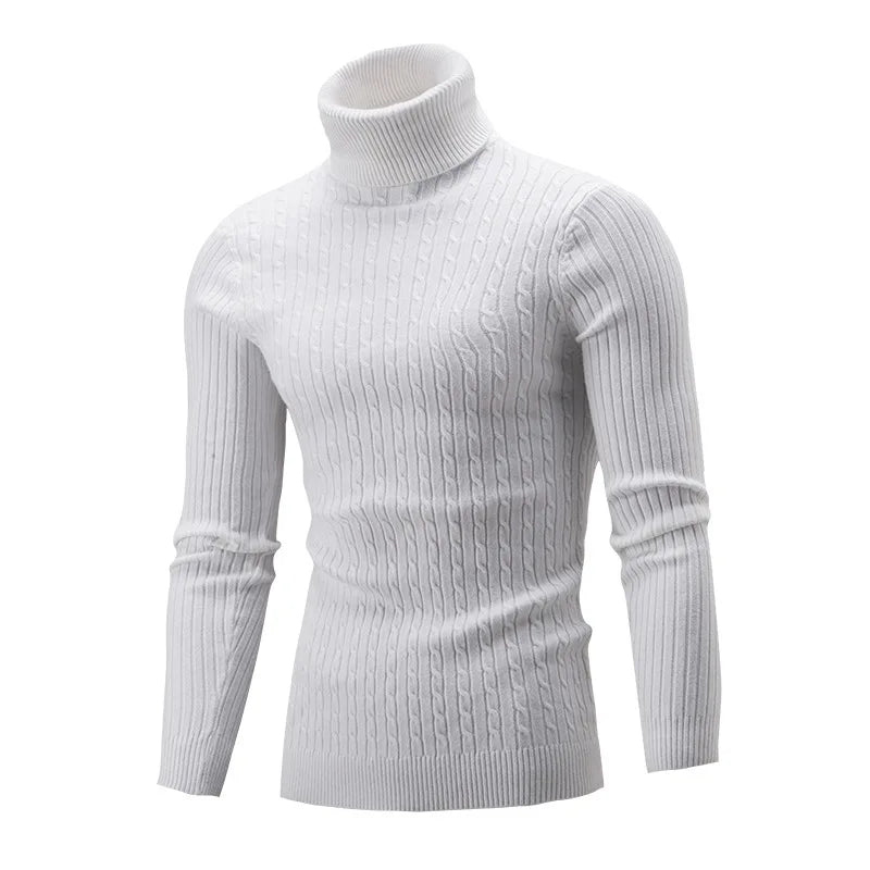 2025 Winter Men's Sweater Casual Slim Fit High Neck Pullover High Quality Elastic Pink Sweaters Knitted Sweater Men