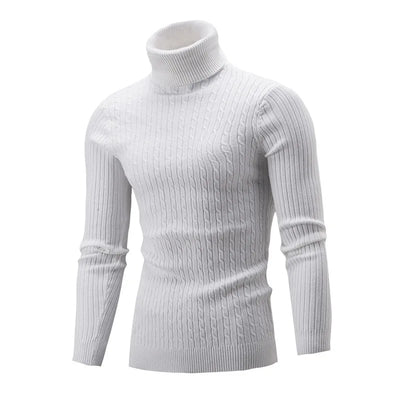 2025 Winter Men's Sweater Casual Slim Fit High Neck Pullover High Quality Elastic Pink Sweaters Knitted Sweater Men