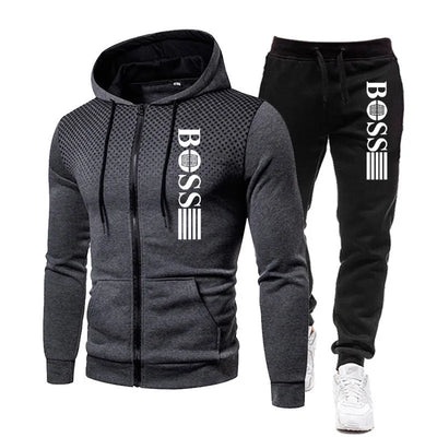 2025 New Men's zippered hoodie + Casual Pants Set for Autumn and Winter fashion Fitness and Warm sportswear Two-piece set