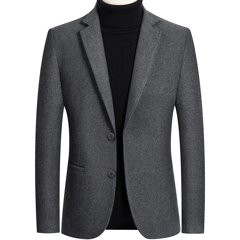 New Men's Wool Blazers Male Suit Jacket Oversized Solid Business Casual Winter Jacket Men Clothing Wedding Suit Coat 4XL A5FJ002