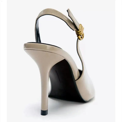 Luxury Brand Designer Women Pumps Sexy Pointed Toe Metal Buckle Design Elegant Dress Heels Ladies Fashion Wedding Bridal Shoes