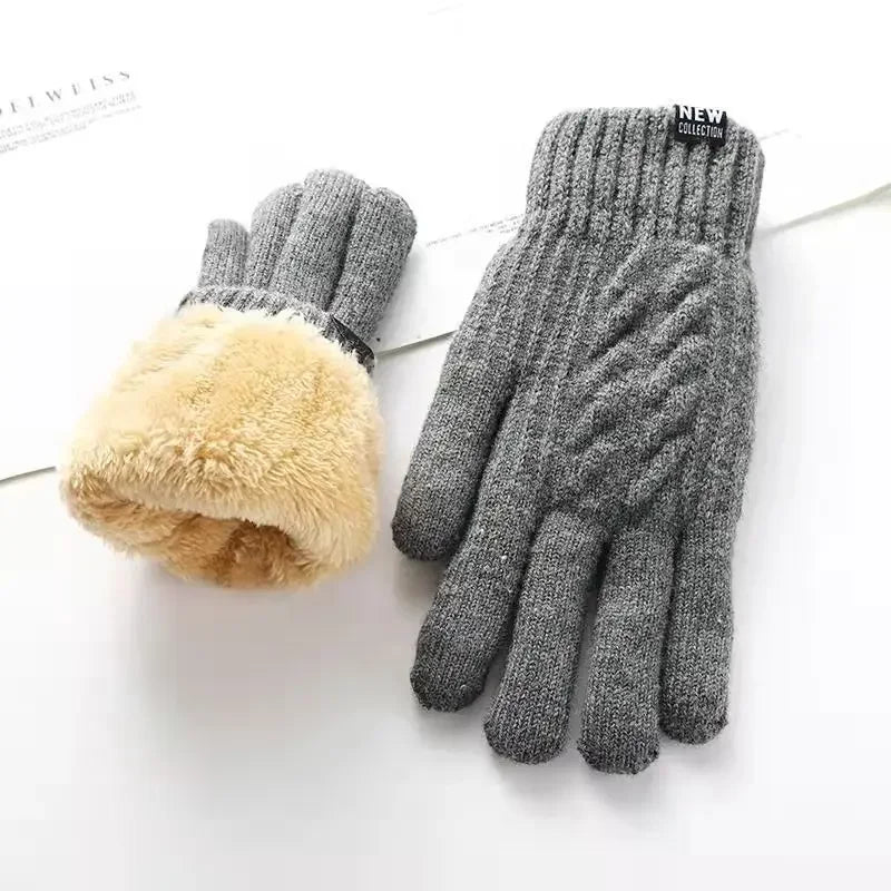 New Men's Warm Full-finger Gloves Winter Touch Screen Plus Fleece Gloves Men's Thick Knitted Cycling Gloves