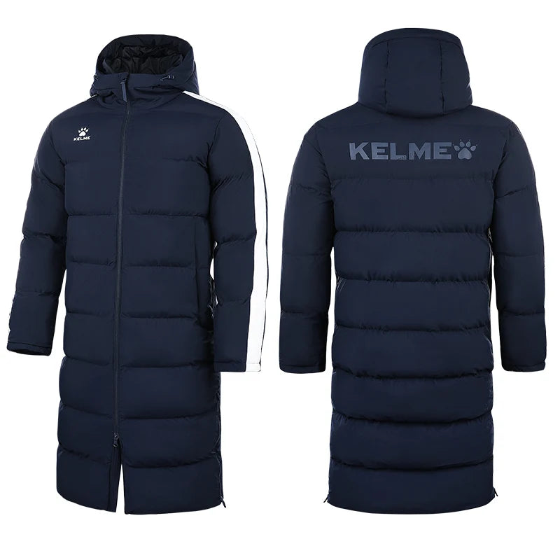 KELME Men Winter Jacket Long Sports Training Hooded Coat Outrwear Warm Silk Cotton Windproof Cotton Clothing пуховик женский