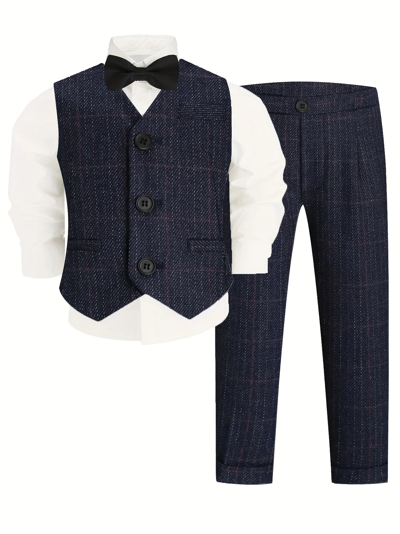 Flower Boy Attire for Weddings Kids Formal Vest Pants Bowtie 3Pieces Outfit Suti for Piano Host Speech Performance