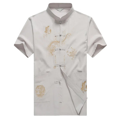 Chinese Men Cotton Kung Fu Suit Embroidery  Wu Shu Uniform Tai Chi Clothing Short Sleeve Shirt+Pant M L XL XXL XXXL MS013