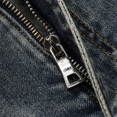 Y2K street fashion new men's jeans Y2k snake embroidery nostalgic washed elastic slim fit perforated red skin patch light blue