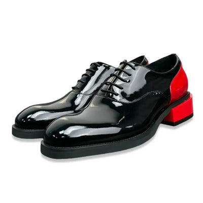 Men's High-End Patent Leather Derby Shoes Square Headed Trendy Lace-Up Patchwork Business Style for 2025