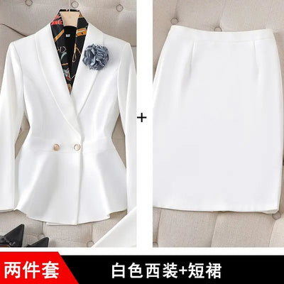 New High Quality Autumn Formal Women's Suit Fashion Long Sleeve Blazer Coat + Straight Pants Trousers Office Lady Two piece Set