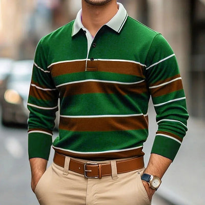 Men's Striped Rugby Long Sleeve Polo Collar Business Casual Outdoor Street Dailywear 3D Print Spring Fall Shirts Men's Clothing