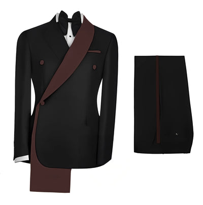 Fashionable Men's Suit 2 piece Set Black Jacket With Gold Collar Wedding Groom Tuxedo Classic Men's Tailored Blazer Pants
