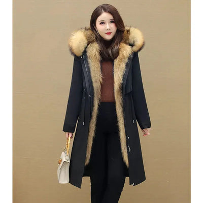 New Winter Jacket Women's Parkas Thick Warm Fur Lining Long Parke Female Fox Fur Detachable Faux Fur Overcoat Hooded Coat 5XL