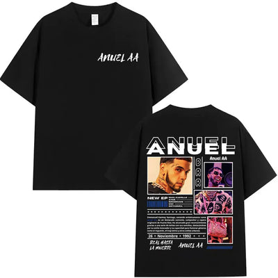 Rapper Anuel AA Real Hasta La Muerte Tour 2025 new Album T Shirts Men's Hip Hop gothic T-Shirts 100%  Short Sleeve T-Shirt