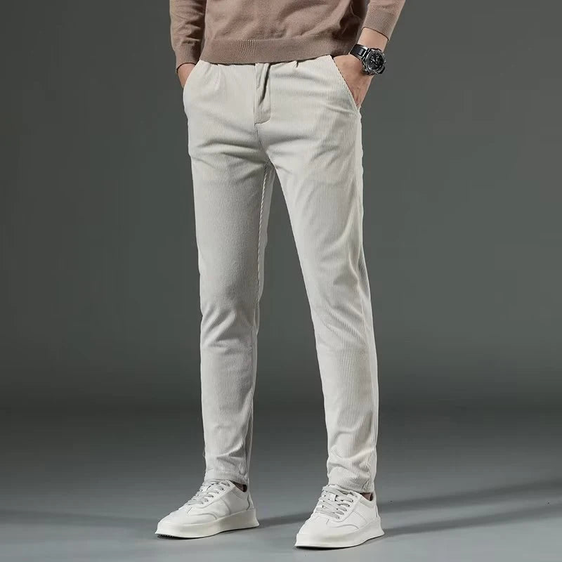 High Quality Brand Men's Corduroy Thicken Pants Fashion Khaki Narrow Leg Casual Pants Thermal Plush Trousers  Autumn Winter Male