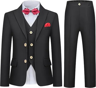 Boys Formal White 5Pieces/Set Jacket Vest Pants Bowtie+Pocket Cloth Wedding Birthday Party Dress Kids Host Performance Costume