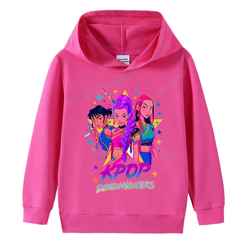 K-pop Demon Hunters Hoodies Girl Thin Hooded Sweatshirt Autumn Tracksuit Hood Sportswear Long Sleeve Pullover Kids Clothing