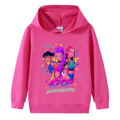 K-pop Demon Hunters Hoodies Girl Thin Hooded Sweatshirt Autumn Tracksuit Hood Sportswear Long Sleeve Pullover Kids Clothing