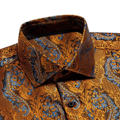 Jacquard Silk Mens Shirts Pink Blue Red Green Gold Long Sleeve Single Breasted Lapel Shirt Blouse Outerwear Wedding Business