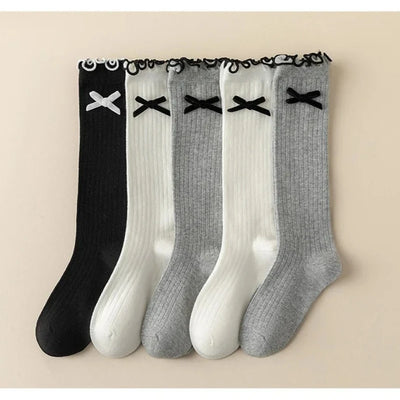1 Pair Chic Simplicity Kids Girl Sock Sweet Fashion Bow Ruffle Bow Children Girl Calf Sock Spring Autumn Cotton School Sock