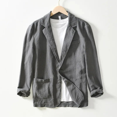 2023 White black blue Travel quality Men's Casual Suit Autumn Cotton Linen Loose Solid Color Thin Regular Casual Suit Jacket