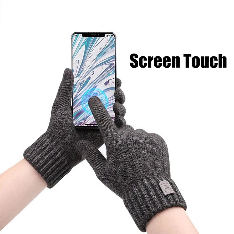 Winter Touch Screen Knitted Warm Glove Outdoor Anti Slip Cycling Driving Cold Proof Five Finger Glove Fashion Solid Glove Unisex