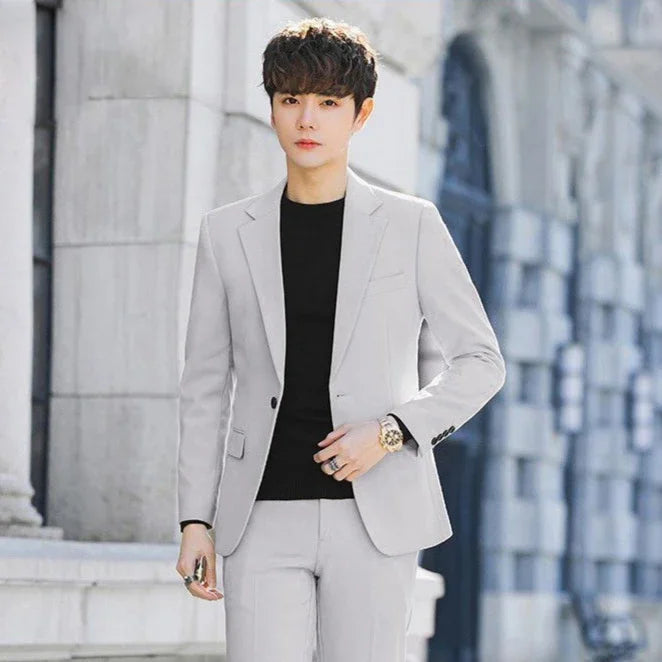 2 Piece Outfit Set Male High Quality 2024 Solid Color Slim Fit Full Men's Suits and Blazers Fashion Pants Luxury Elegant Classic