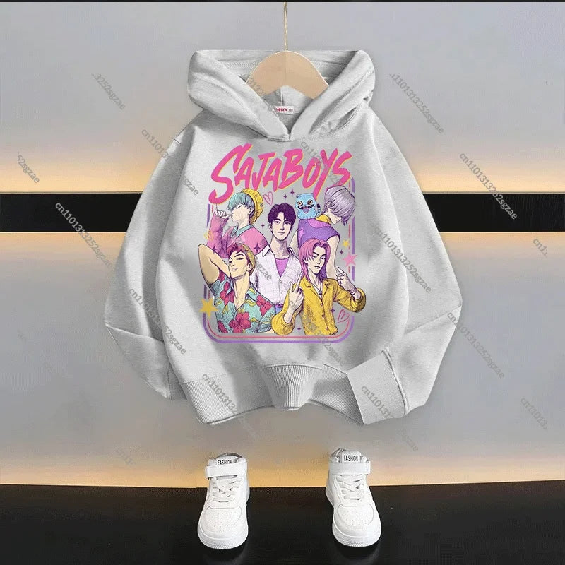 New 2025 KPop Demon Hunters Kids Hoodie: Cartoon Character Hooded Sweatshirt For Boys & Girls Casual Comfy Top