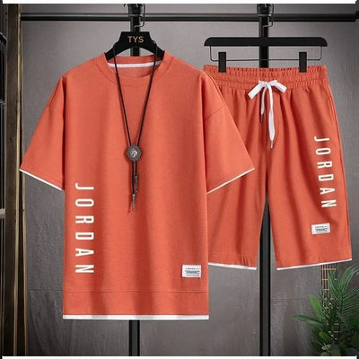 The new 2025 summer casual men's sports suit fashion outdoor hiking breathable short-sleeved T-shirt + shorts two-piece set