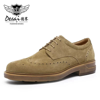 Desai Genuine Derby Men Shoes Cow Suede Leather Autumn Winter Brogue Casual Men Leather Shoe Male Dress Shoes Gifts
