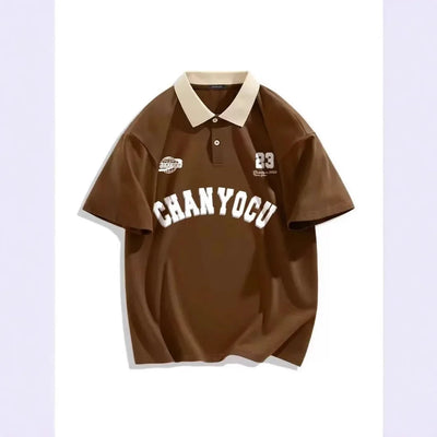 New Style Hong Kong Polo Collar Short Sleeve Men's Casual Overhead Shirt Neutral Leisure Fashion Summer Breathable Loose Fit