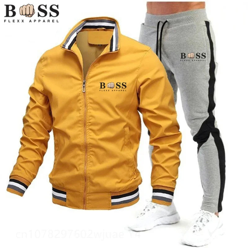 2025 New Men's Suit Clothing Men's One-Piece Sports Shirt + Sports Pants One-Piece Sports Shirt with Zipper Collar Synthetic Spo