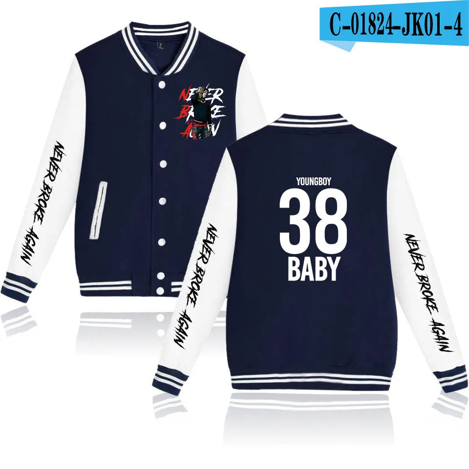 Rapper YoungBoy Never Broke Again Baseball Jacket Men's Hoodie Sweatshirt Boys Girls Harajuku Jackets Streetwear College Coats