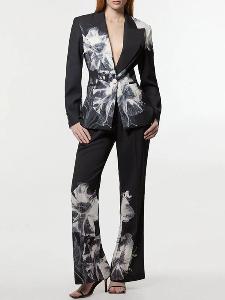 ZMEENNA Floral Print Blazer Wide Leg Pants Set For Women Stylish Two Piece Business Casual Suit Perfect For Office ZM3582