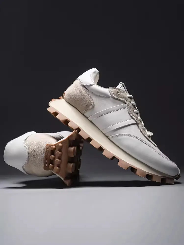 Fashion Mens Genuine Leather Sneakers Patchwork Design Platform Casual Shoes Lace Up Spring Thick Bottom Jogger Trainers Male