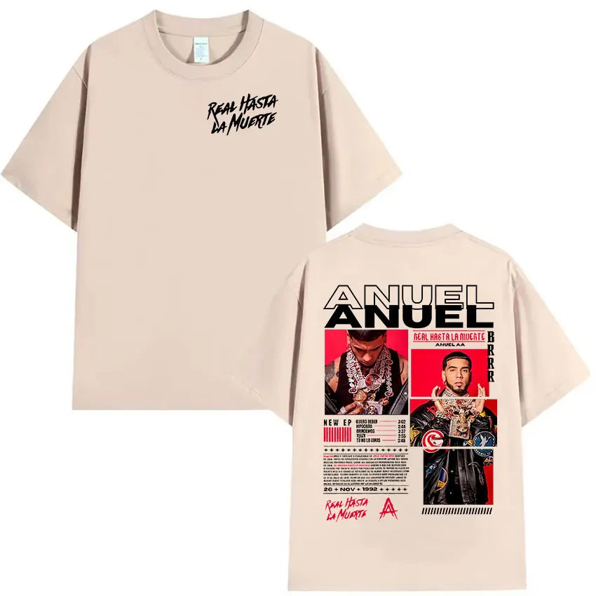 Rapper Anuel AA Real Hasta La Muerte Tour 2025 new Album T Shirts Men's Hip Hop gothic T-Shirts 100%  Short Sleeve T-Shirt