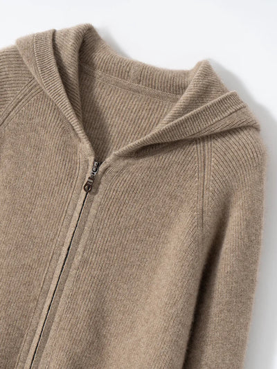 Men's Autumn Winter Cashmere Sweater Zippers Hooded Cardigan Jacquard Casual Pockets 100% Cashmere Knitwear Raglan Sleeve Tops